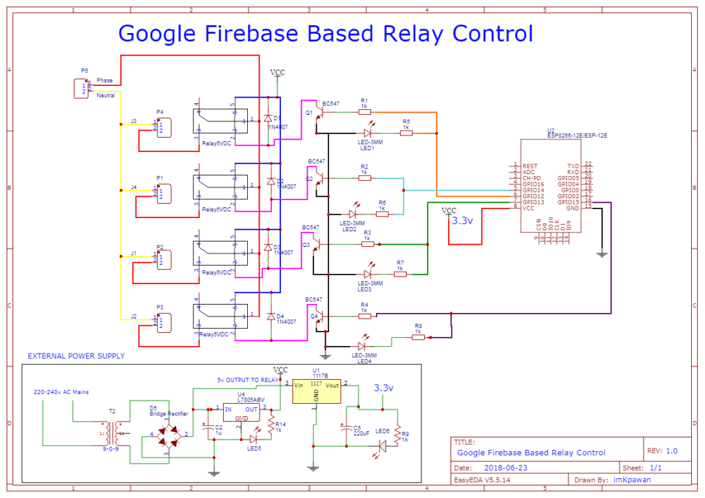 Smart Home Automation with Google Firebase and NodeMCU Circuit Diagram